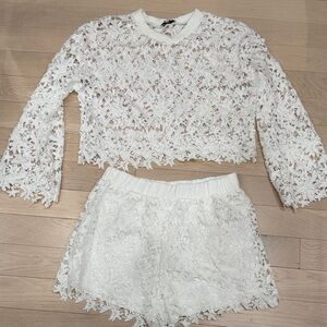 HYFVE - White Lace Cropped Top and Shorts Set